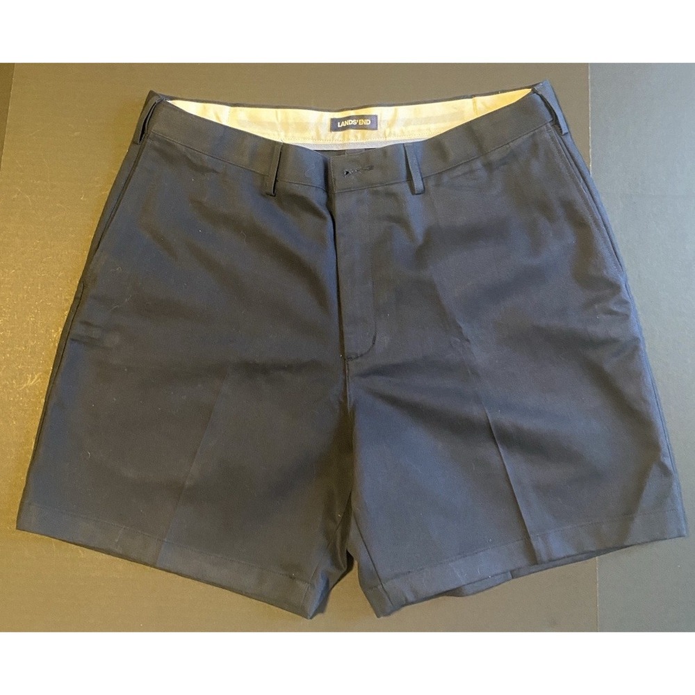 Men's Lands' End Comfort Waist 6" No-Iron Pleated Chino Shorts Size 35 Blue $65.